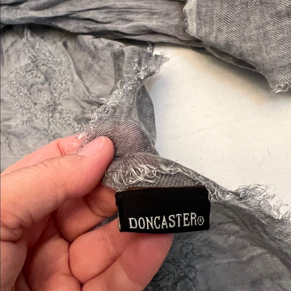 DONCASTER GRAY SOFT EMBROIDERED LARGE SCARF - Picture 6 of 8